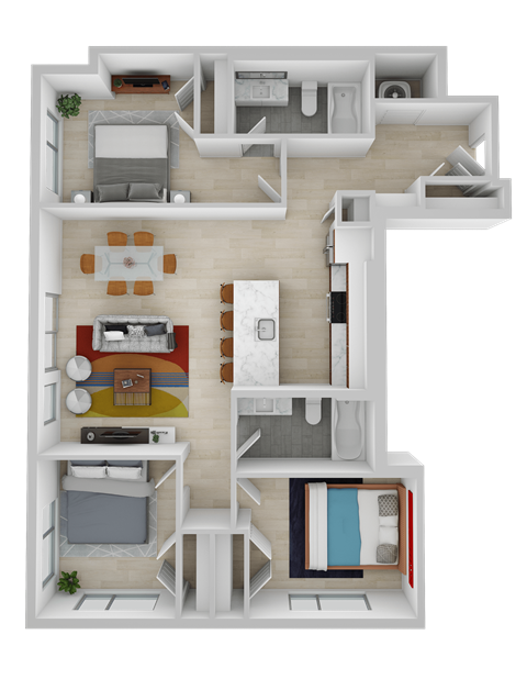 a 3d rendering of a floor plan of a house